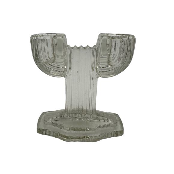 Vtg Anchor Hocking Double Candlestick Queen Mary Clear 4.5" Art Deco 1936-1949 - Picture 1 of 7